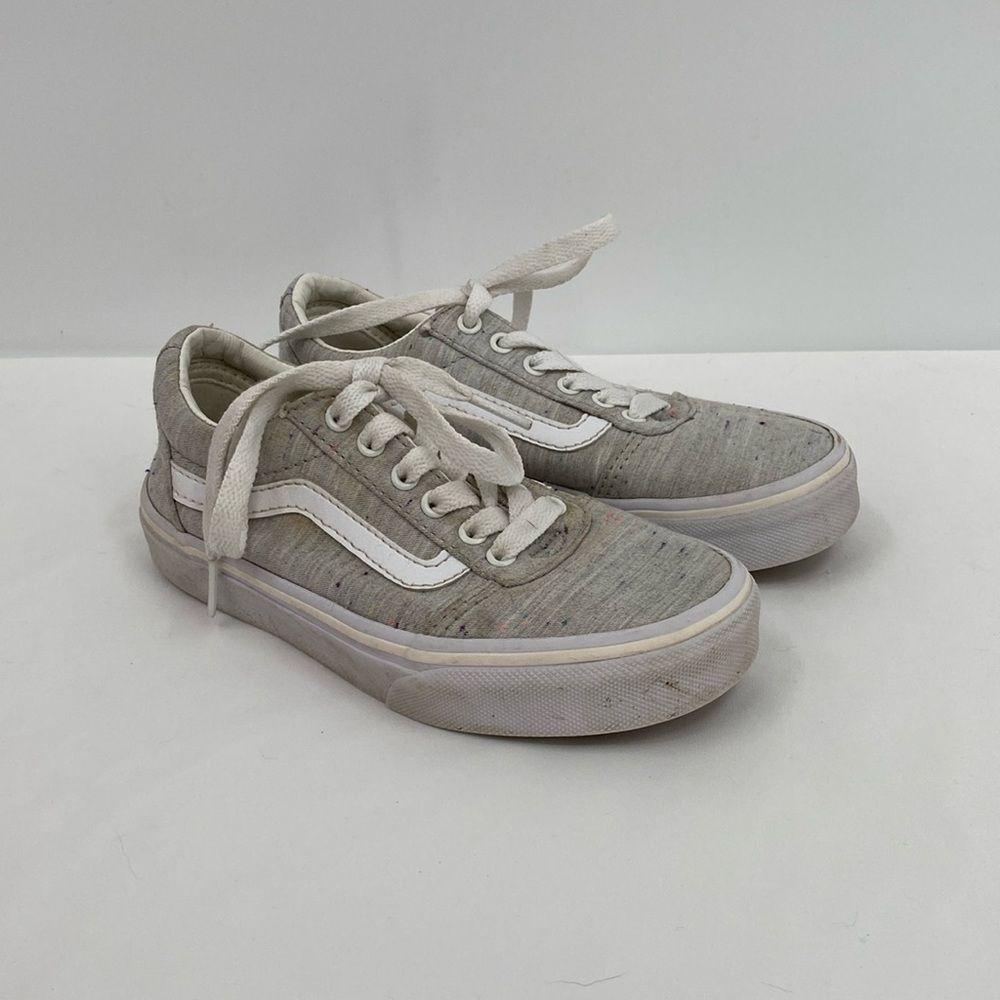 Vans Kids Gray Speckles White Stripe Lace Up Sneaker Shoes Little Kids 12